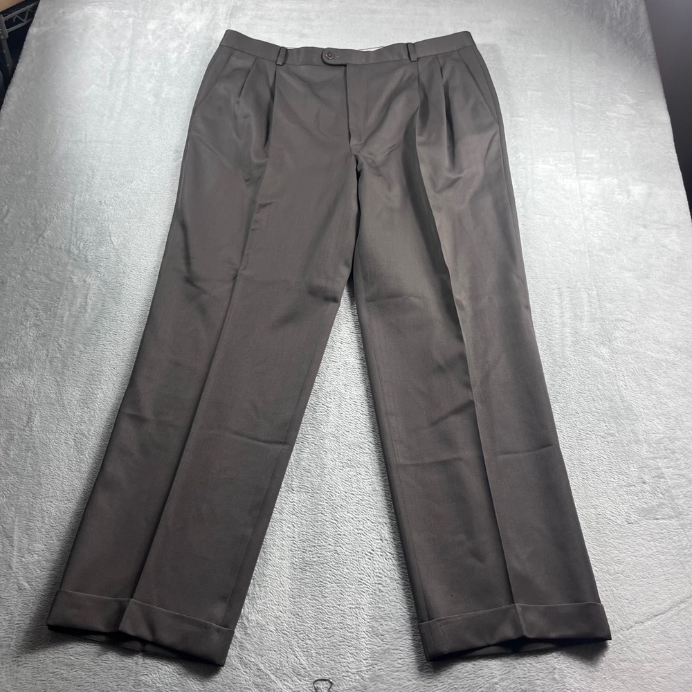 Zanella Bennett Brown Pleated Virgin Wool Dress Pants Mens 38 Made in Italy Cuff